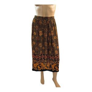 Touche L. A. Women’s Vintage  Black Printed Midi Pleated Skirt Plus Size Medium.